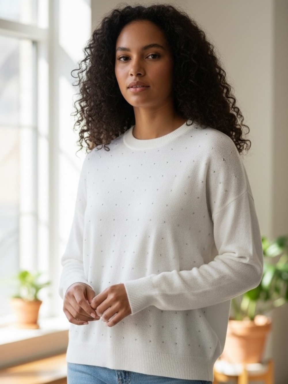 NWT Vine & Love White Rhinestone Crewneck Sweater – Puff Sleeve
(NWT)